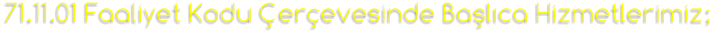 71.11.01 Faaliyet Kodu Çerçevesinde Başlıca Hizmetlerimiz;
